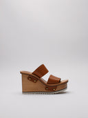 Zoccolo Chloe in legno con fasce in cuoio