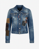 Giacca denim Dsquared2 con toppe su manichino