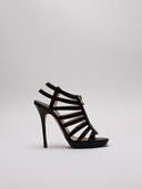 Sandalo Jimmy Choo nero a gabbia con zip