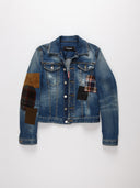 Vista frontale giacca denim Dsquared2 con toppe
