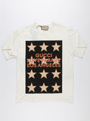 T-shirt GUCCI bianca con stampa stelle e scritta 'Love Parade Los Angeles'