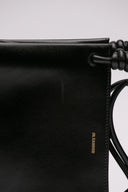 Borsa Jil Sander in pelle nera lucida con manici intrecciati.