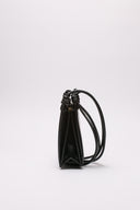 Borsa Jil Sander in pelle nera lucida con manici intrecciati.