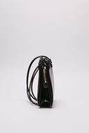 Borsa Jil Sander in pelle nera lucida con manici intrecciati.