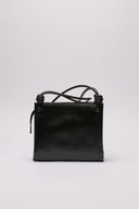 Borsa Jil Sander in pelle nera lucida con manici intrecciati.
