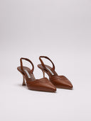 Scarpa Manolo Blahnik slingback in pelle marrone, vista laterale 