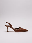Scarpa Manolo Blahnik slingback in pelle marrone, vista laterale 