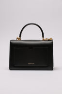 Borsa elegante in pelle nera Off-White con dettagli metallici dorati.