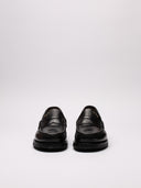 Mocassino VISVIM nero in pelle con logo, vista frontale